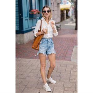 AGOLDE Dee Blue High Waisted Distressed Denim Shorts